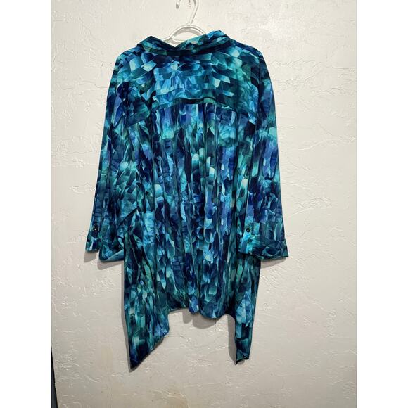 Catherines blue abstract button down‎ shirt womens 5X wacky art to wear artsy - Picture 4 of 7